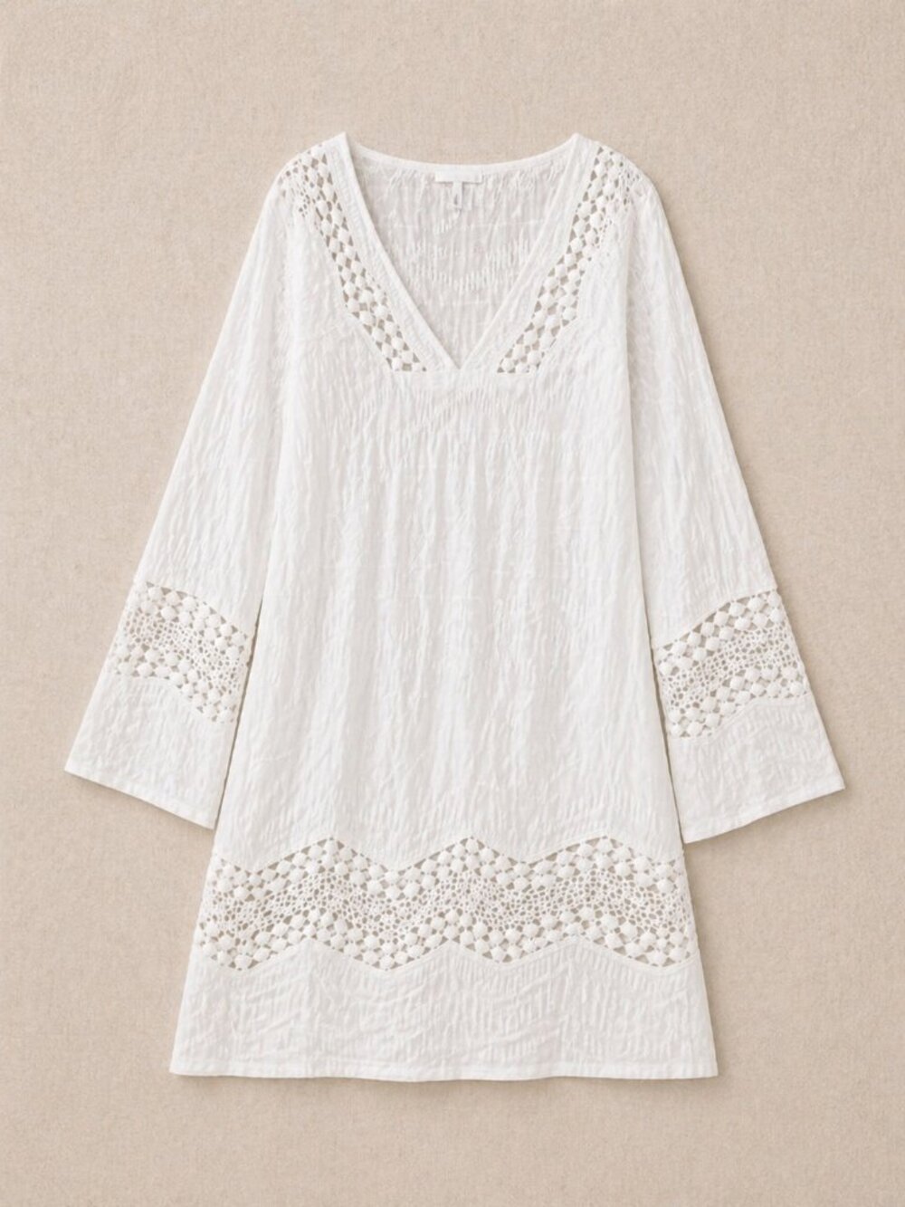 La Blanca White Embroidered Tunic Cover Up Boho Beach Dress Swim Coverup Size S